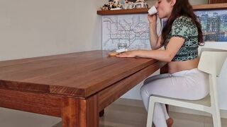 white leggins mess while sitting on a chair, ScatKings.com Scat Porn 14 ScatKings.com Scat Porn